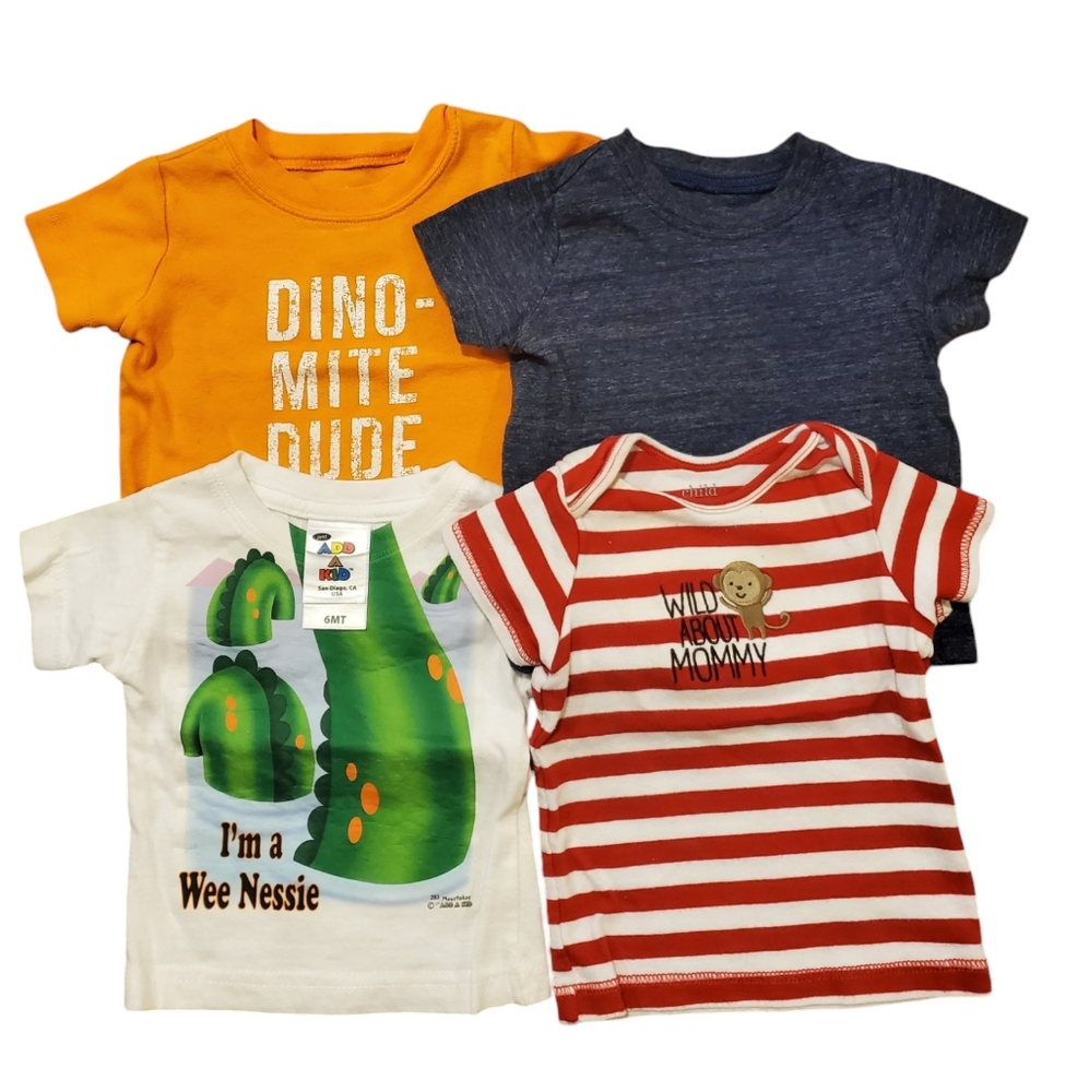 Set of 4 Baby T-Shirts Set - Dino, Stripes, and More